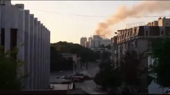 ببینید؛ آسیب دیدن ساختمان دولت اوکراین در حمله روسیه