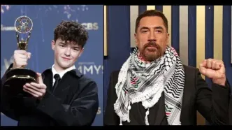 خاویر باردم با چفیه در مراسم امی حاضر شد