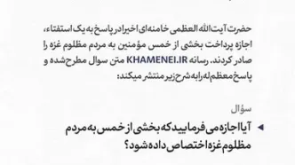 اجازه رهبر انقلاب برای پرداخت بخشی از خمس به مردم مظلوم غزه