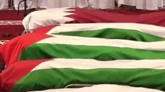 حضور امیر قطر در نماز میت قربانیان حمله اسرائیل