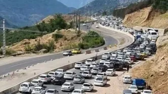 ترافیک سنگین در جاده کرج - چالوس