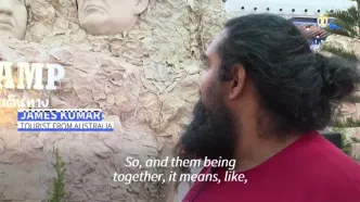 نمایش نسخه طنزآمیز «کوه راشمور» با چهره‌های ترامپ، پوتین، شی و کیم