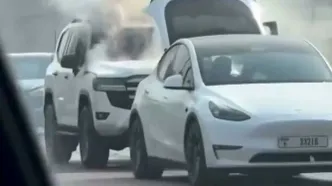 گرمای تابستان دبی، یک لندکروز را آتش زد