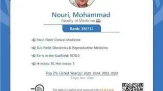 دستیار رئیس‌جمهور در فهرست «۲ درصد دانشمندان برتر» سال ۲۰۲۵