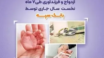 پرداخت بیش از ۱۳۰ هزار میلیارد ریال تسهیلات قرض الحسنه ازدواج و فرزندآوری طی ۷ ماه نخست سال جاری توسط بانک سپه