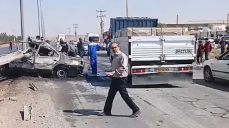 برخورد مرگبار ۴۰۵ با گاردریل؛ همه سرنشینان سوختند و فوت کردند