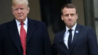 ترامپ و ماکرون هنگام دست‌دادن باهم مچ انداختند!