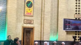 حضور حسن روحانی در مراسم ختم همسر آیت الله سیستانی