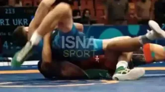 خوشحالی و فنون زیبای فرخی در فینال امیدهای جهان سوژه دوربین اتحادیه جهانی کشتی + ویدیو