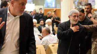 حضور سردار قاآنی در مراسم ختم همسر آیت‌الله سیستانی در نجف