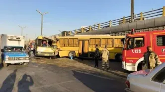 تصاویر جدید از تصادف ۲ اتوبوس جاده مخصوص کرج