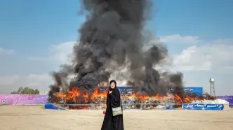 عکسی عجیب از مراسم امحای ۲۰ تن انواع مواد مخدر