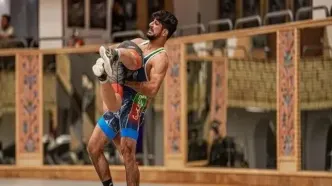 تمرین کشتی‌گیران ایران با یاد و خاطره مرحوم صابر کاظمی