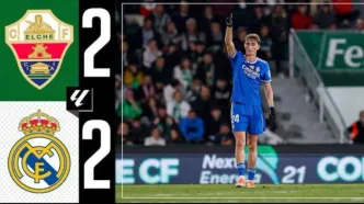 ویدیو| خلاصه بازی الچه ۲ - رئال مادرید ۲ با گزارش انگلیسی/ فرار از شکست در لحظات پایانی!