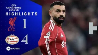 ویدیو| خلاصه بازی لیورپول ۱ - آیندهوون ۴