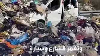 لحظه واژگونی یک کامیون حامل زباله در رام‌‌الله