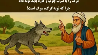 داستان توبه گرگ: گرگ را با ضرب چوب و کارد باید توبه داد، چرا که توبه گرگ، مرگ است
