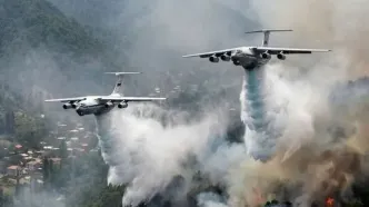 تخلیه 40 تن آب توسط ایلوشین بر فراز حریق جنگل الیت