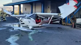 برخورد هواپیمای سبک با ساختمان فرودگاه تبریز+عکس