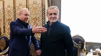 احترام پزشکیان و قالیباف به یکدیگر بعد از تقدیم لایحه بودجه + عکس