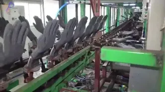 فرآیند تولید انبوه دستکش کار در کارخانه ای در کره جنوبی