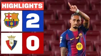 ویدیو| خلاصه بازی بارسلونا ۲ - اوساسونا ۰/ درخشش رافینیا و صدرنشینی بلوگرانا