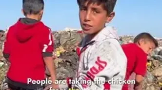 کودکان غزه در جستجوی مرغ‌های فاسد میان زباله‌ها