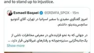 دیدار سفیر اسپانیا در تهران با سخنگوی وزارت امور خارجه