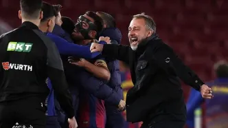 ویدیو| واکنش‌های فلیک پس از گل‌های بارسلونا به اتلتیکومادرید؛ انفجار نیمکت پس از گل سوم