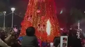 آتش‌سوزی ناگهانی درخت کریسمس در مکزیک