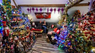 تصاویر؛ رکوردشکنی خانه‌ای با ۶۲۱ درخت کریسمس تزئین‌شده