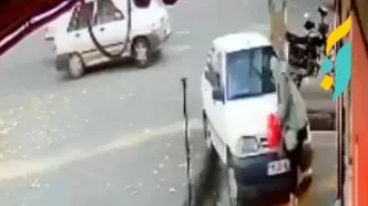 پراید زنی را در پیاده رو درو کرد و داخل کفاشی رفت!