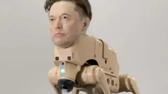 نمایش هنری عجیب: سگ‌های رباتیک با سر ایلان ماسک و مارک زاکربرگ! /عکس