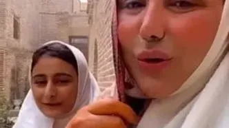 بهنوش بختیاری و دخترانش در پشت صحنه سریال «بامداد خمار»