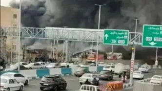 نمایی از آتش‌سوزی هولناک بازار جنت‌آباد از آسمان