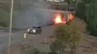 تصادف آتشین دو کامیون