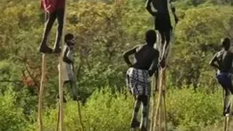 هنر راه رفتن قبایل اتیوپی بر روی چوب‌های بلند