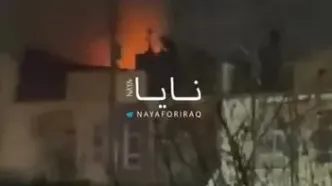 فیلم | ستون دود و آتش در پی اصابت پهپاد به مقر تجزیه‌طلبان در اربیل