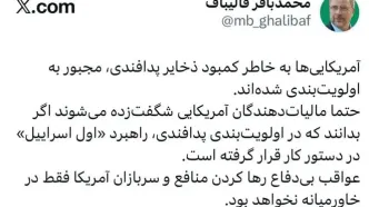 رئیس مجلس: آمریکایی ها ذخایر پدافندی را اولویت بندی کرده‌اند