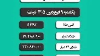 جدیدترین قیمت طلا و سکه امروز یکشنبه ۹ فروردین ۱۴۰۵ + ویدئو