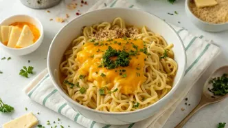یک غذای سریع و خوشمزه با نودل و پنیر چدار