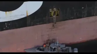 اولین تصاویر از توقیف شناور کانتینربر در تنگه هرمز