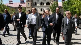 تصاویر/قدم زدن عراقچی و عاصم منیر در محوطه وزارت امور خارجه