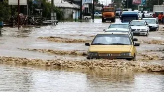 جاری شدن سیلاب در خیابان‌های بجنورد