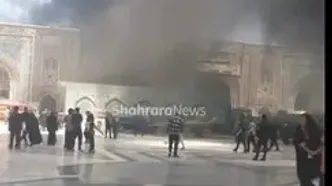 ویدیو؛ آتش سوزی در کارگاه ساختمانی در حرم امام رضا(ع)