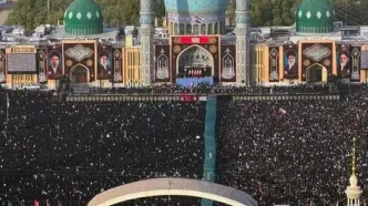 مراسم وداع با پیکر مطهر رهبر شهید انقلاب در مسجد جمکران/ پرچم‌های سرخ انتقام یالثارات الحسین برافراشته شدند/ نماز آیت‌الله جوادی آملی بر پیکر رهبر شهید/  ویدئو