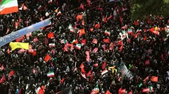 تصاویر هوایی از تشییع پیکر رهبر شهید در مشهد