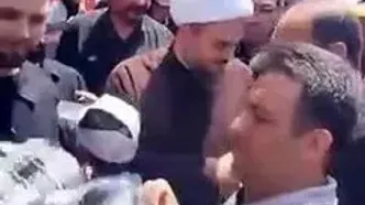 حضور داماد رهبر شهید و پدر شهیده زهرا گلپایگانی در مراسم تشییع + ویدئو