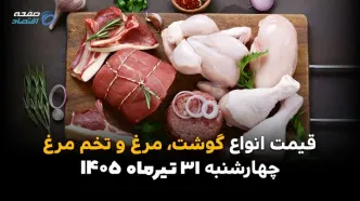 قیمت مرغ، گوشت و تخم‌مرغ امروز چهارشنبه ۳۱ تیر ۱۴۰۵ | آخرین نرخ بازار پروتئین اعلام شد