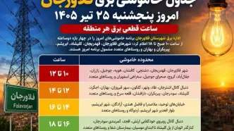 جدول خاموشی برق فلاورجان امروز پنجشنبه ۲۵ تیر؛ ساعت قطعی برق هر منطقه